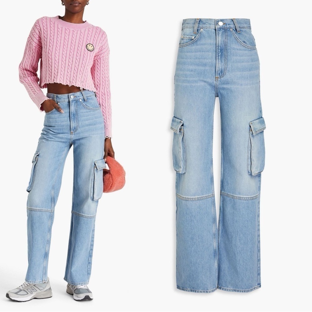 Sandro High Rise Denim Cargo Jeans